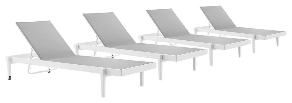 Charleston Outdoor Patio Aluminum Chaise Lounge Chair Set of 4 - White Gray