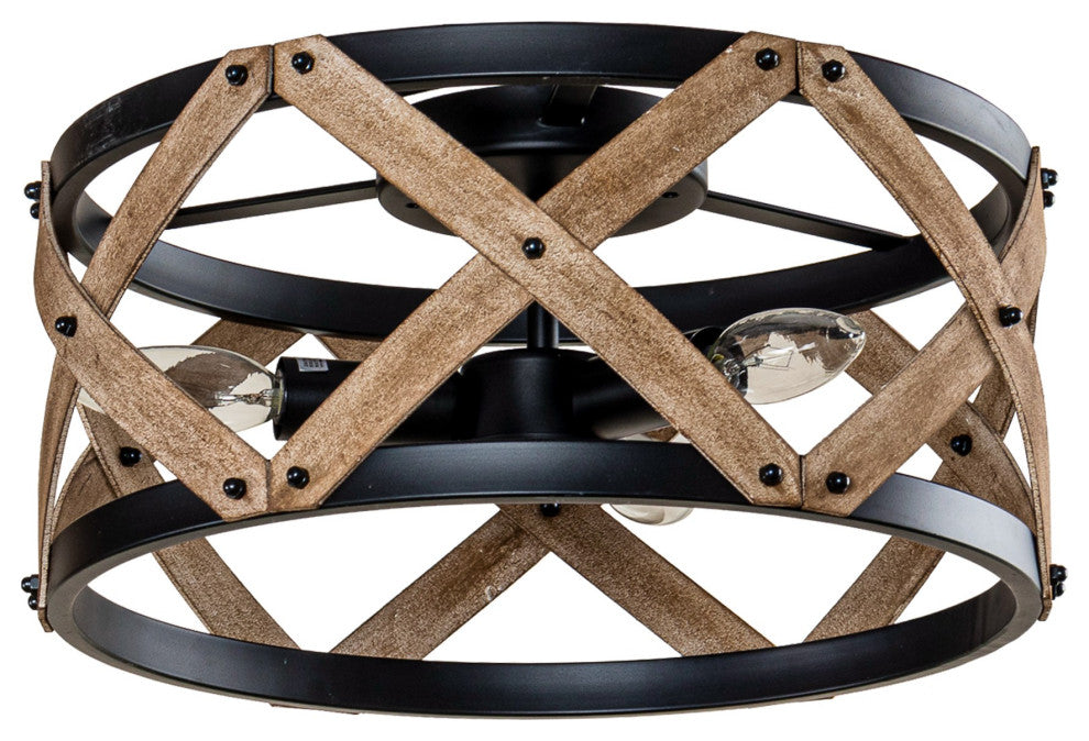 3-light Cicle Wood Rustic Chandelier