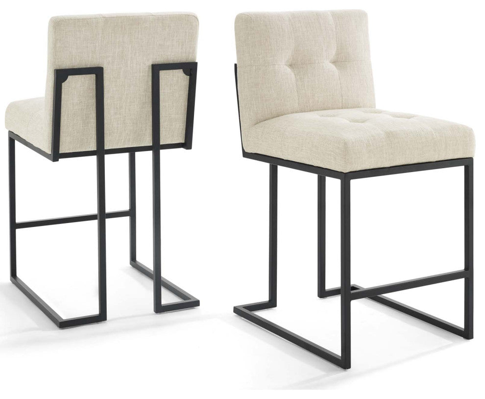 Counter Stool Chair, Set of 2, Fabric, Metal, Black Beige, Modern, Bar Pub
