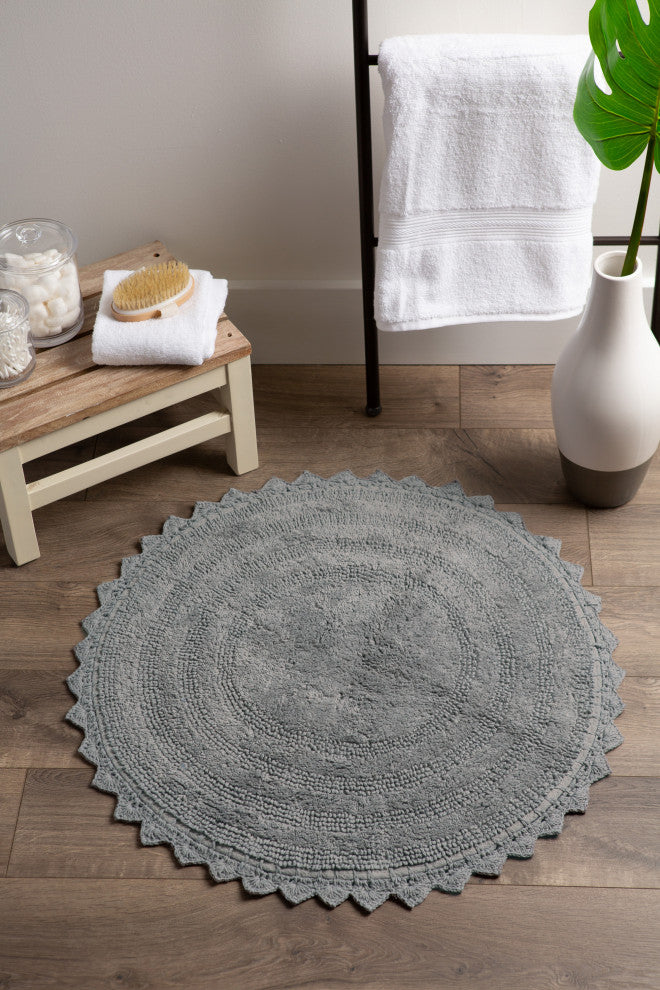 Gray Round Crochet Bath Mat