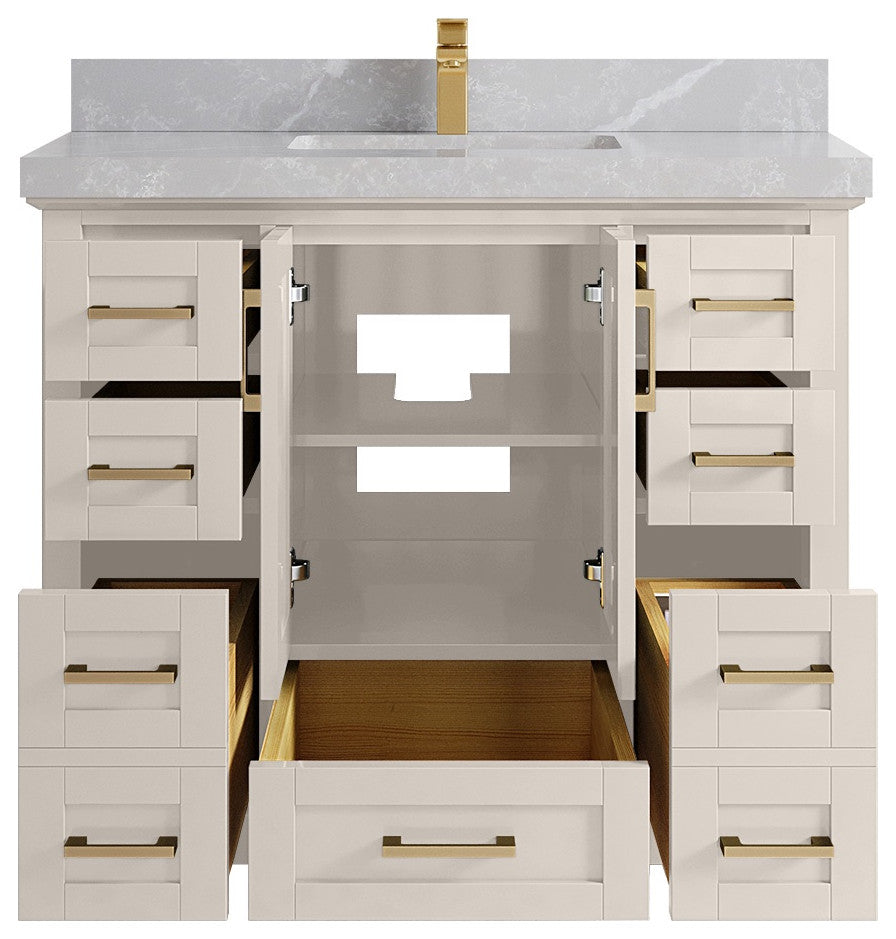 Boston 42" Single Sink Bath Vanity in Fine Grain 2" Pearl Gray