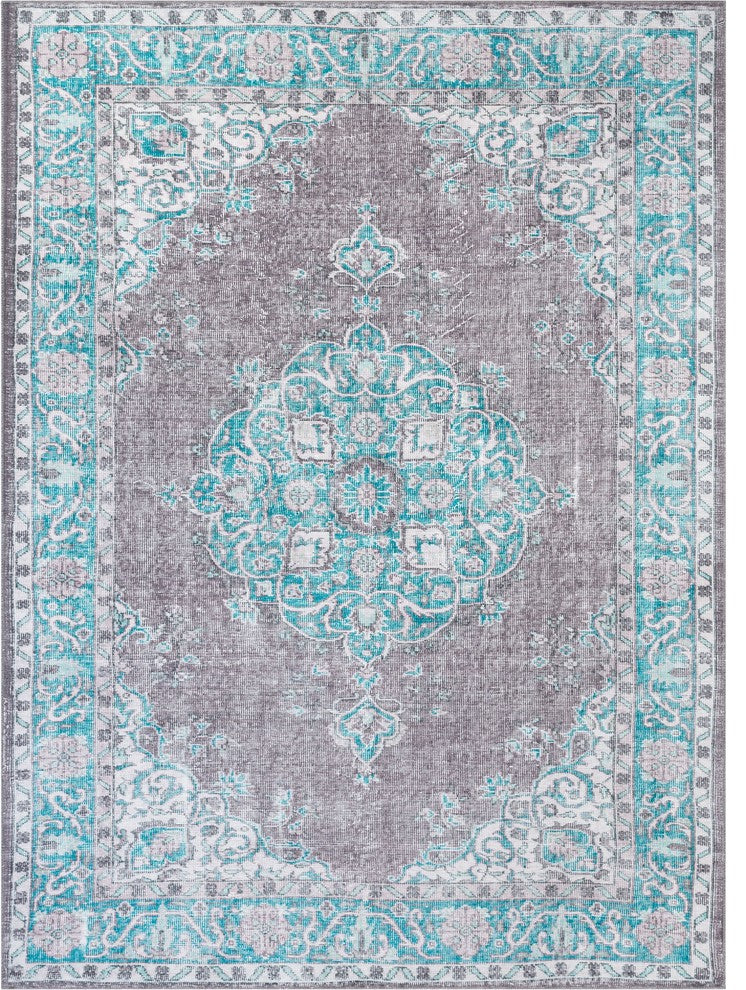 Well Woven Nile Tarifa Vintage Bohemian Medallion Light Blue Area Rug, 7''7" X 9''