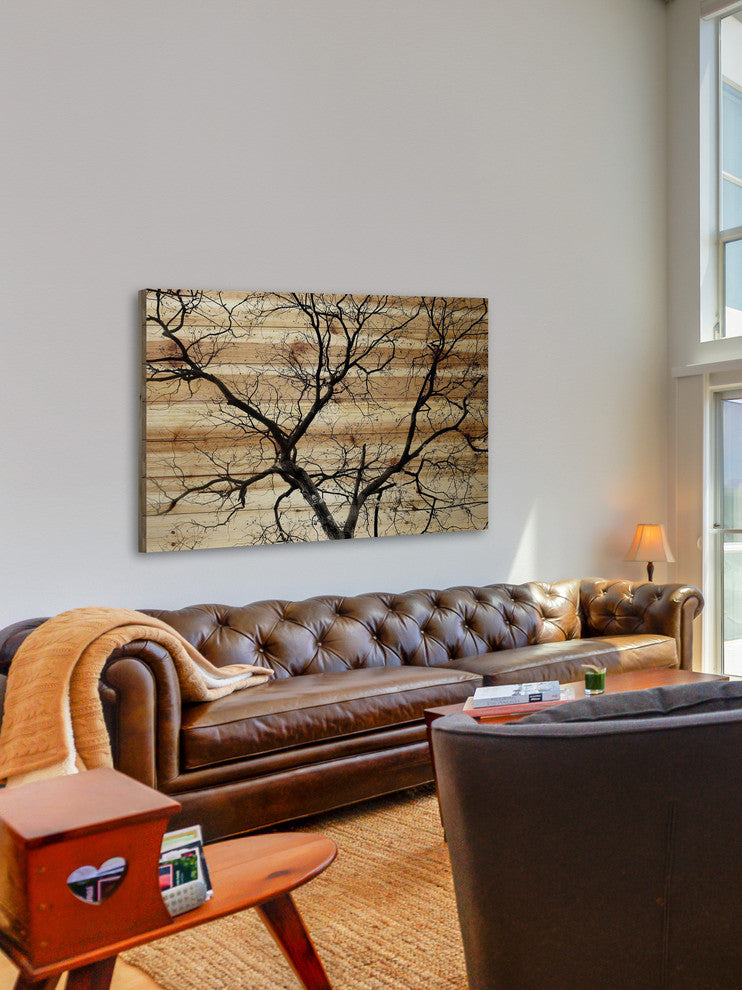 "Branching Out III" Painting Print on Natural Pine Wood, 45"x30"