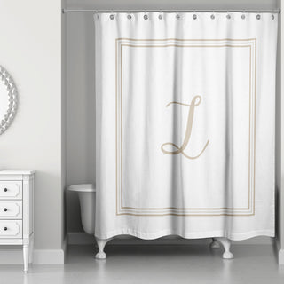 Beige and White Monogrammed Shower Curtain, L