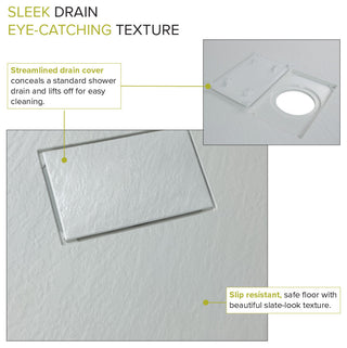 Transolid 63-in L x 35.5-in W Zero Threshold Center Drain Shower Base, Grey