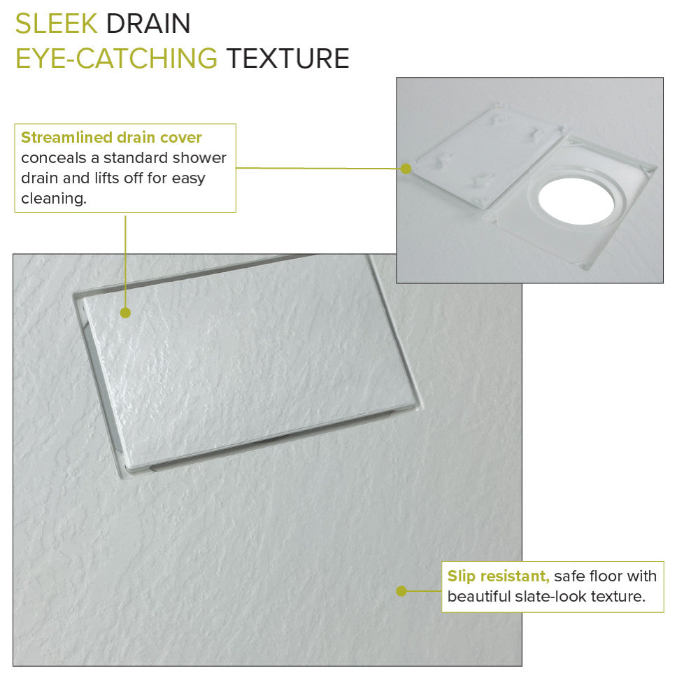 Transolid 63-in L x 35.5-in W Zero Threshold Center Drain Shower Base, Grey