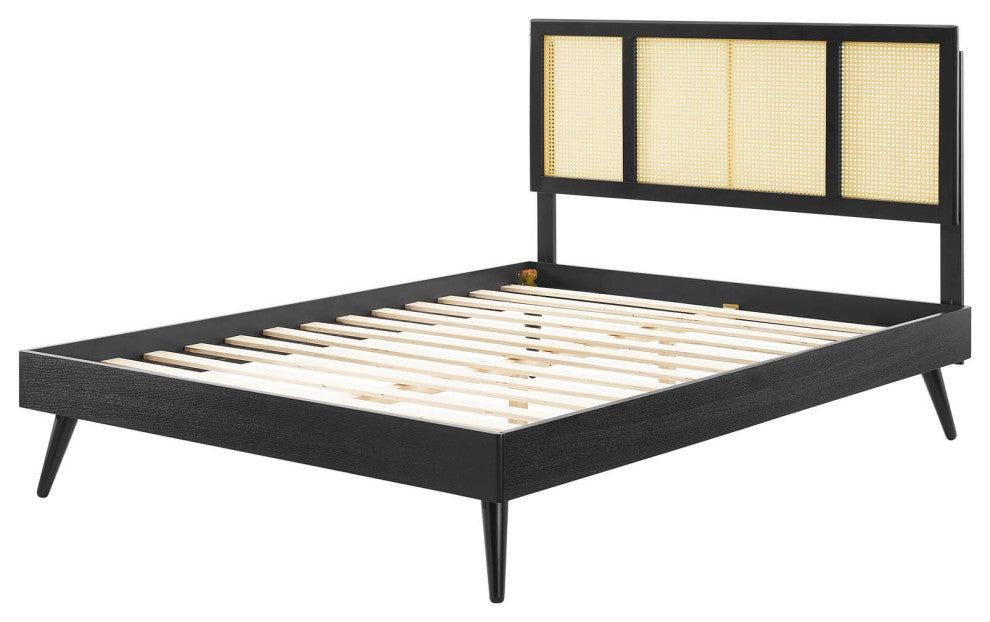 Platform Bed Frame, Full Size, Wood, Black, Modern Mid-Century, Bedroom Master
