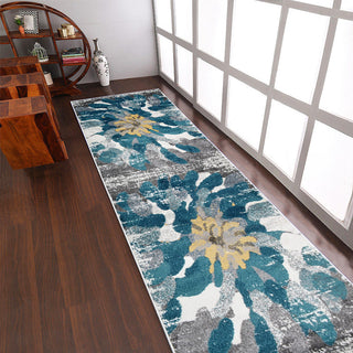 MACHINE MADE HEATSET POLYPROPYLENE AREA RUGS  - Silver Blue, Abstract Design, [Runner] 3'2''x10'