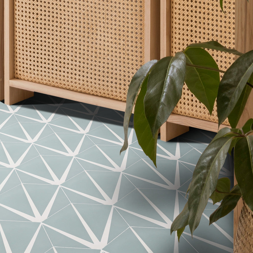 8"x9" Menara Handmade Cement Tiles, Set of 12, Green/White