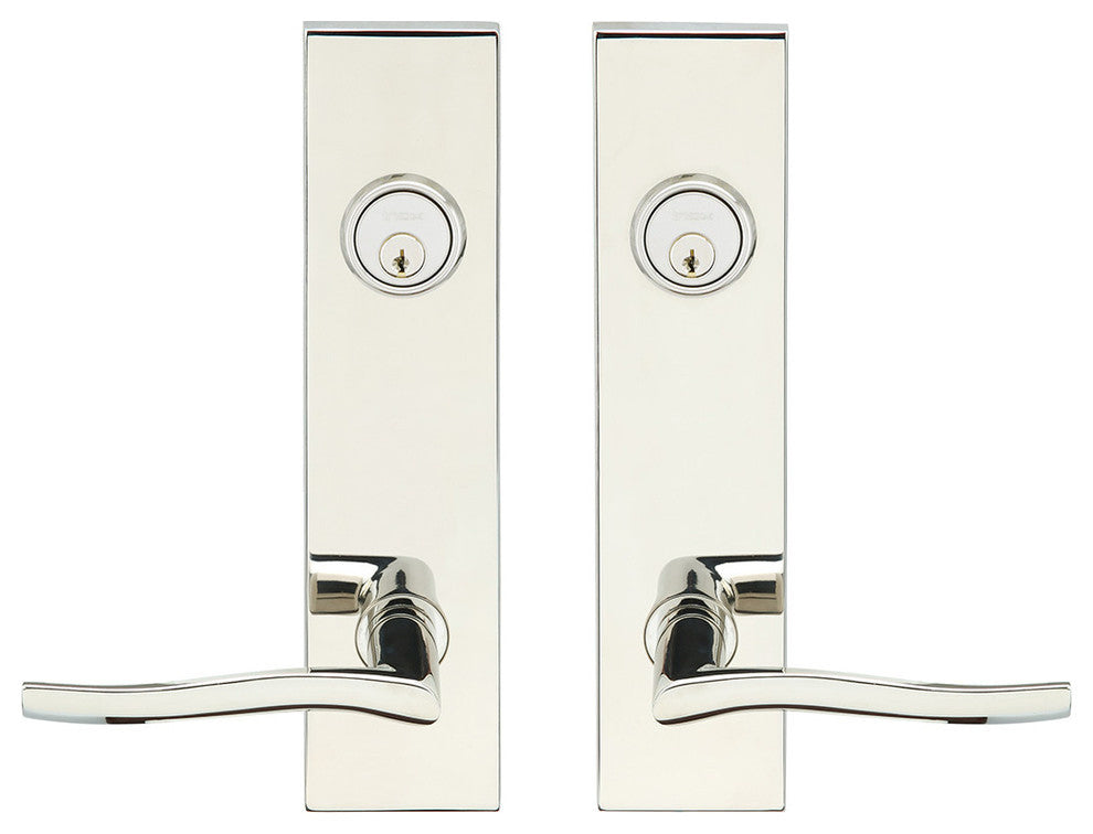 Waterfall Lever, Tubular Entry, Double Cylinder, Polished Stainless Steel