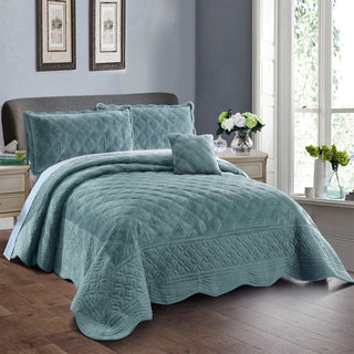 Supersoft Microplush Quilted 4-Piece Bed Spread Set, Silver Blue, Queen