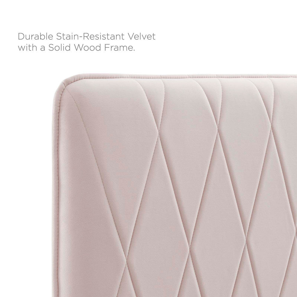 Platform Bed Frame, King Size, Velvet, Pink, Modern Contemporary, Bedroom Master
