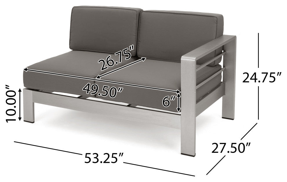 GDF Studio Crested Bay Outdoor Aluminum Framed Sofa Set With Fire Table, Dark Gray