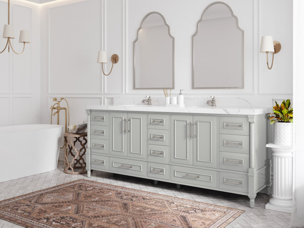 Aberdeen 84 Double Sink Bath Vanity in Coventry Gray 2" Carrara Marble