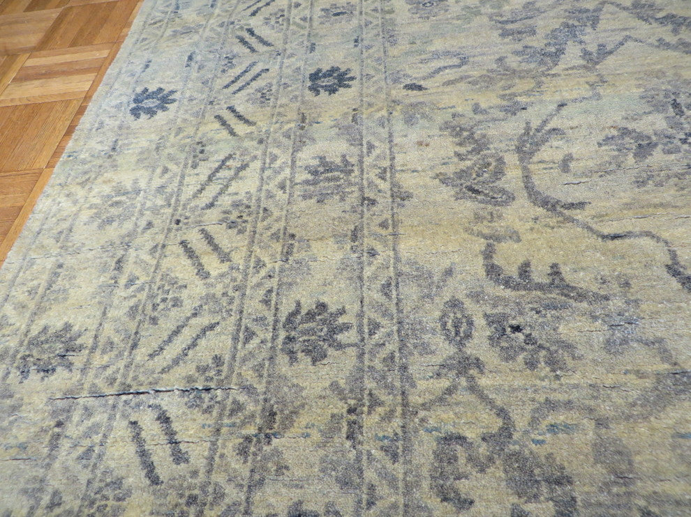 Hand-Knotted Beige Gray Fine Oushak Vegetable Dyes Oriental Rug, 8x10
