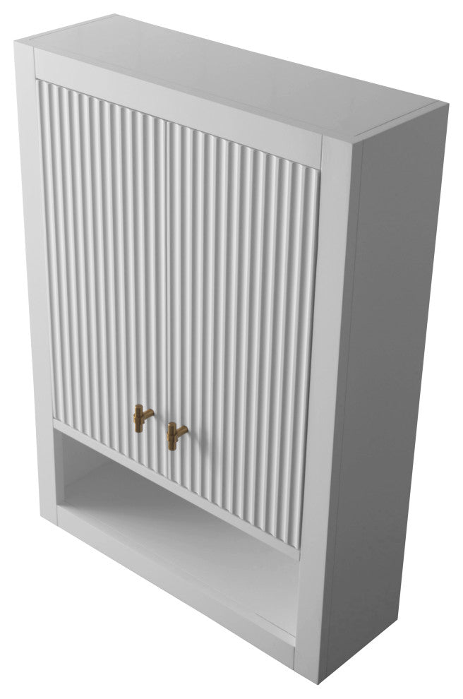 Vanity Art 24" Wall Mounted Bathroom Storage Cabinet, Linear White, Golden Brushed Handle