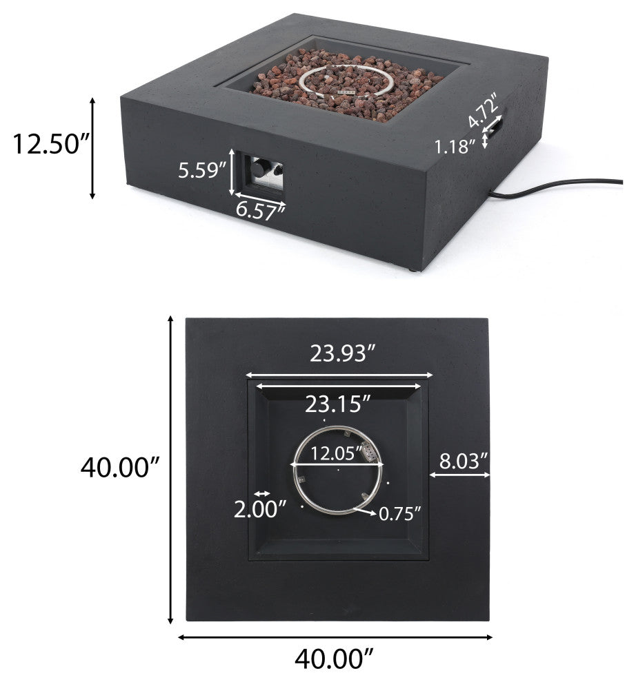 Hearth Outdoor 50,000 BTU Lightweight Concrete Square Fire Pit, No Tank Holder, Dark Gray