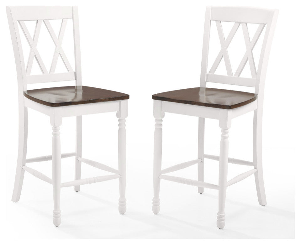 Shelby 2Pc Counter Stool Set Distressed White 2 Stools