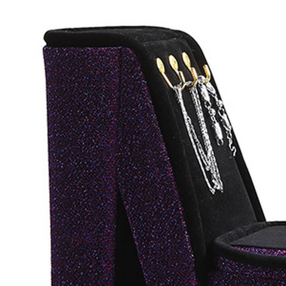 Benzara BM240355 High Heel Shoe Jewelry Box With 3 Hooks and Storage, Purple