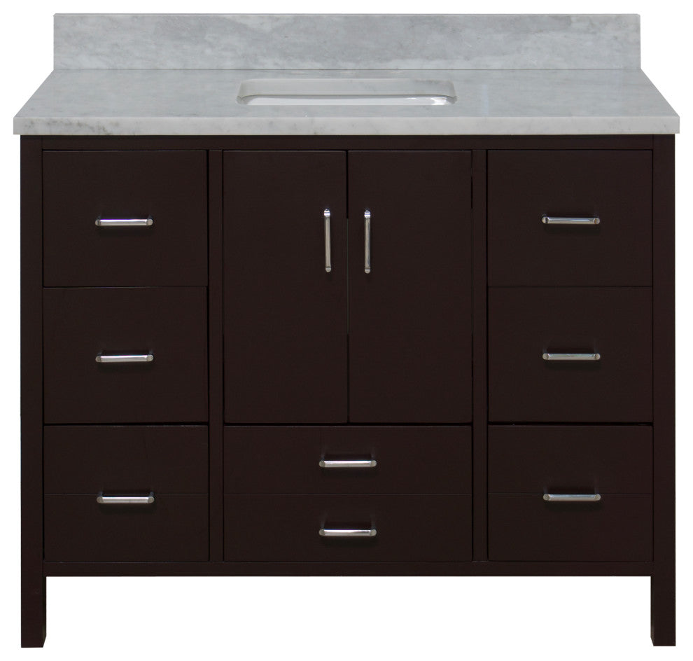 California 48" Bathroom Vanity, Chocolate, Carrara Marble