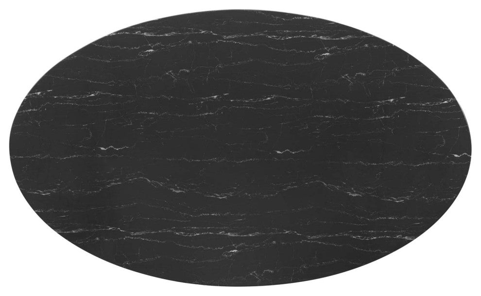 78" Dining Table, Oval, Black White, Artificial Marble, Metal, Modern