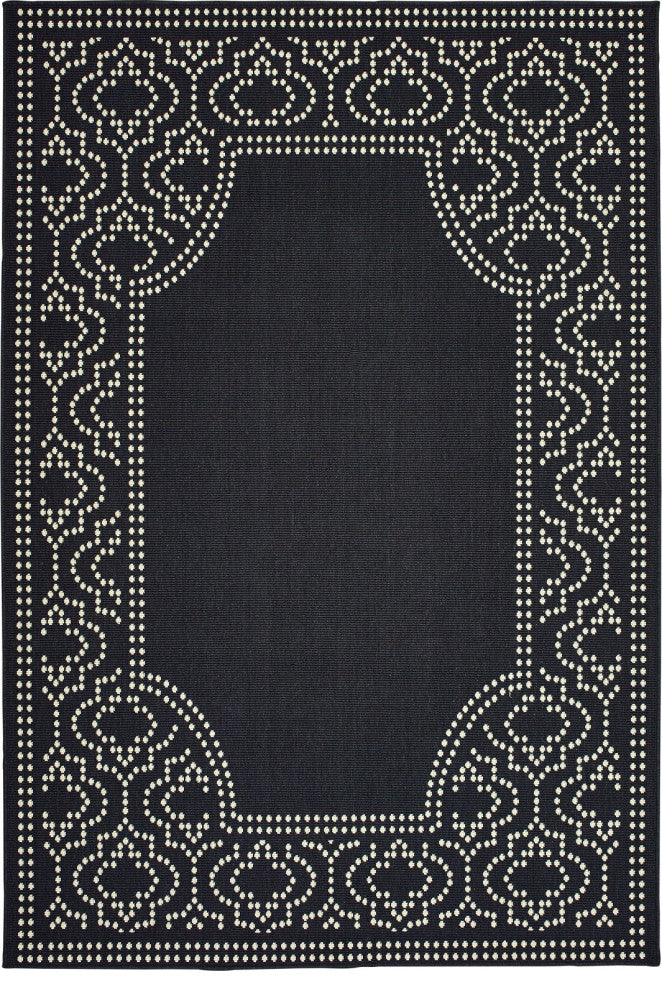 Oriental Weavers Marina Black/ Ivory Border Indoor/Outdoor Rug 8'6"X13'