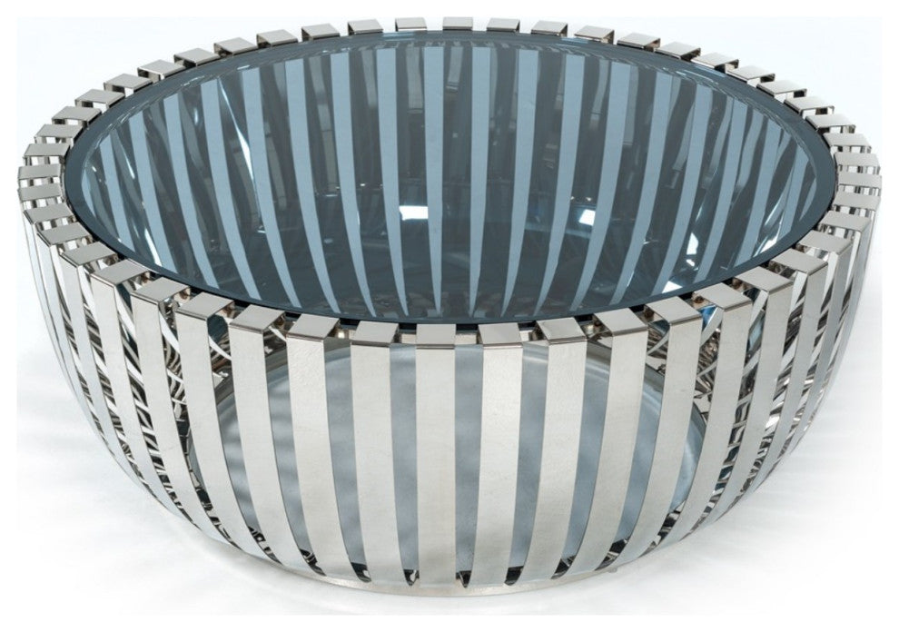 Modrest Cage Modern Stainless Steel Round Coffee Table With Glass Top