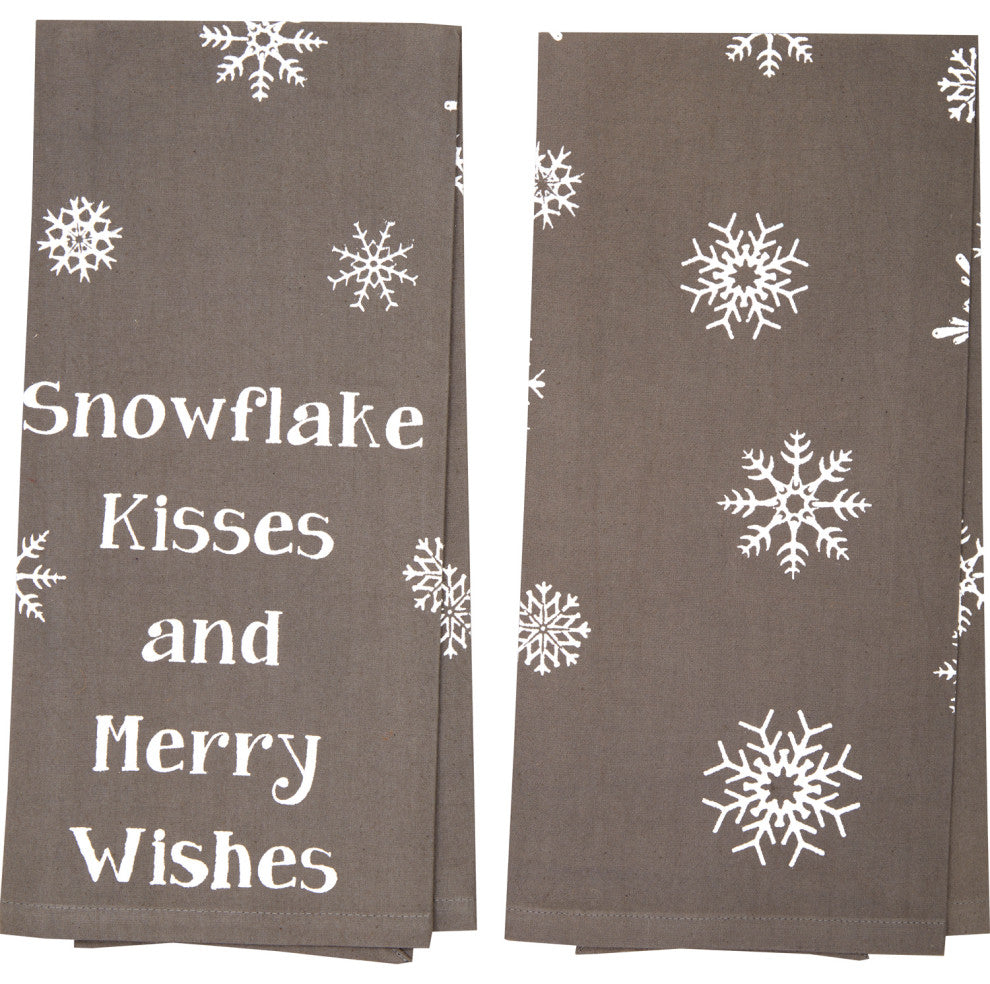 Snowflake Burlap Grey Snowflake Kisses Tea Towel Set