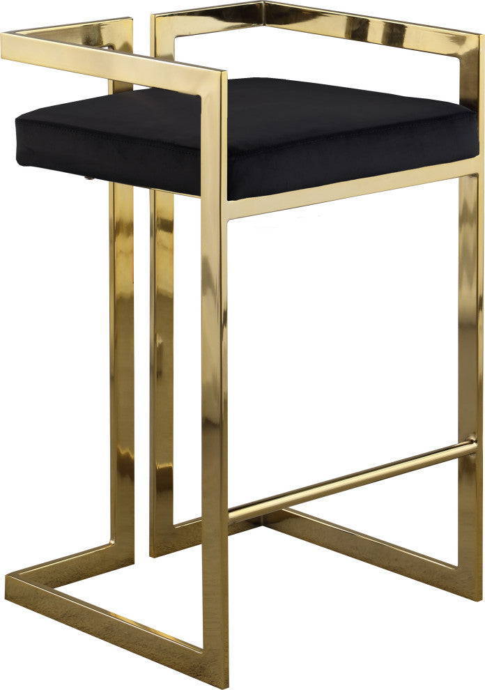 Ezra Counter Stool, Set of 2, Black Velvet, Gold Base