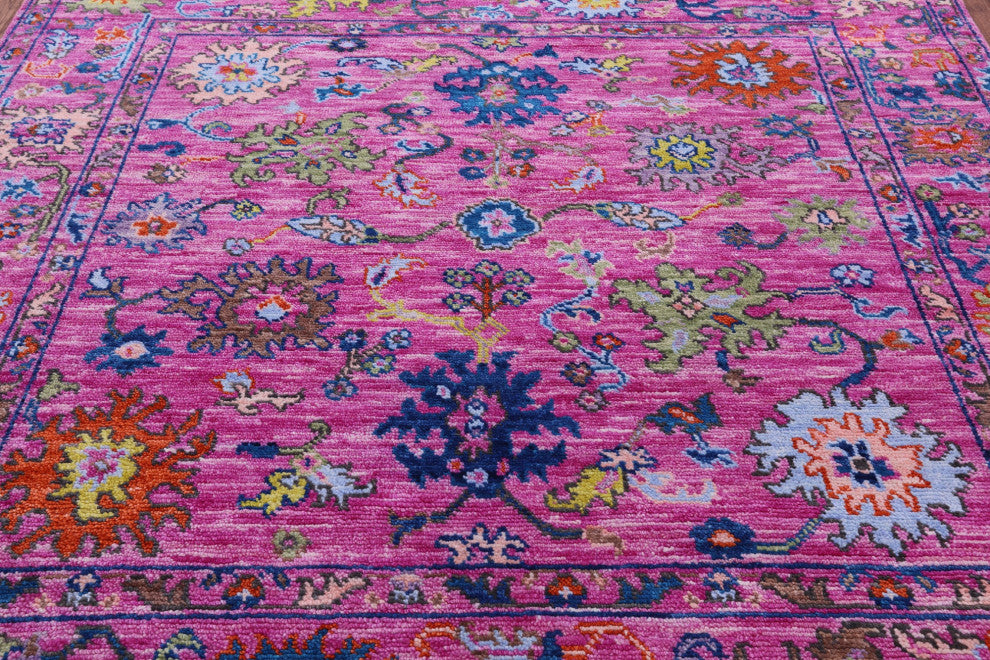 6' Square Handmade Turkish Oushak Wool Rug - Q15356
