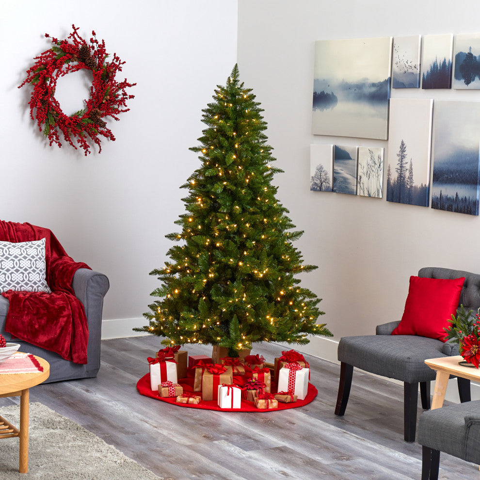 6.5' Vermont Spruce Faux Xmas Tree W/Multicolor Multifunction& Bendable Branches