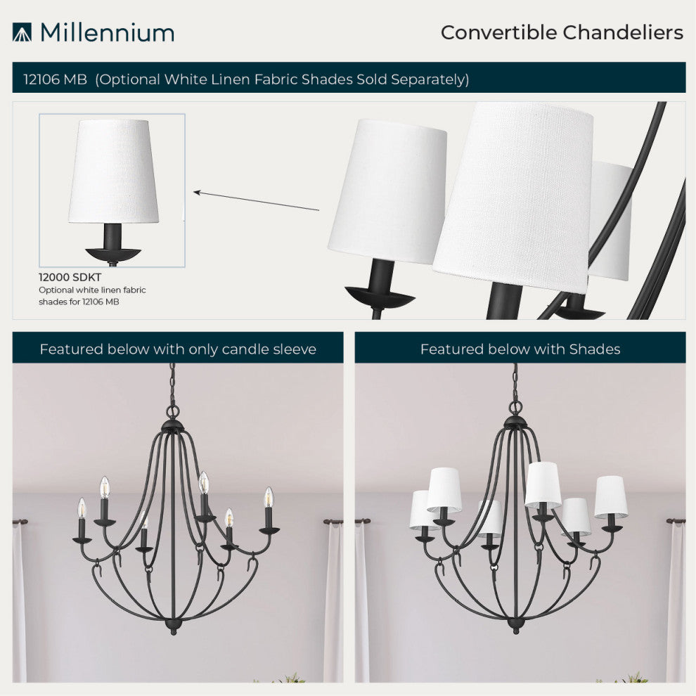 6 Light 28.5 in. Matte Black Chandelier