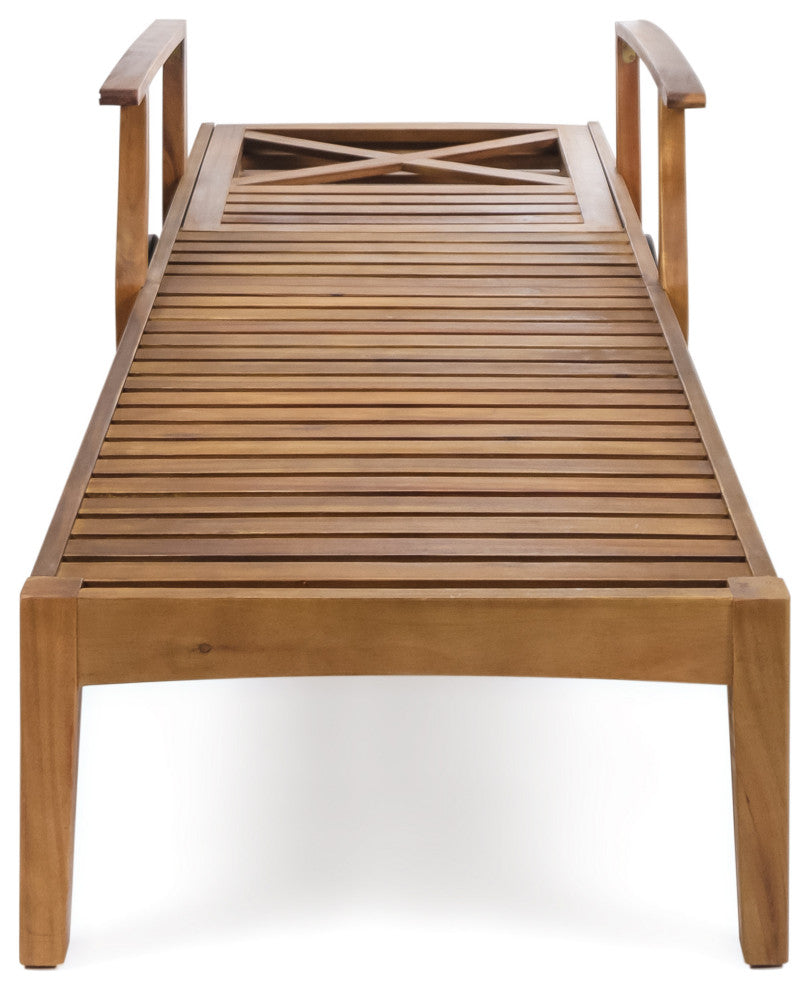 GDF Studio Thalia Outdoor Teak Finished Acacia Wood Chaise Lounge, Set of 2