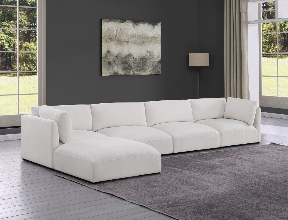 Ease Fabric Upholstered L-Shaped Modular Sectional, Cream, 4 Piece: 2 Corner, 2 Armless, 1 Ottoman