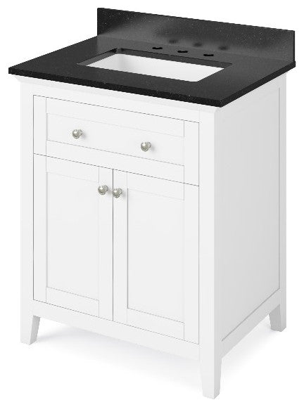 Chatham Traditional 30" White Single Sink Vanity, Black Granite Vanity Top