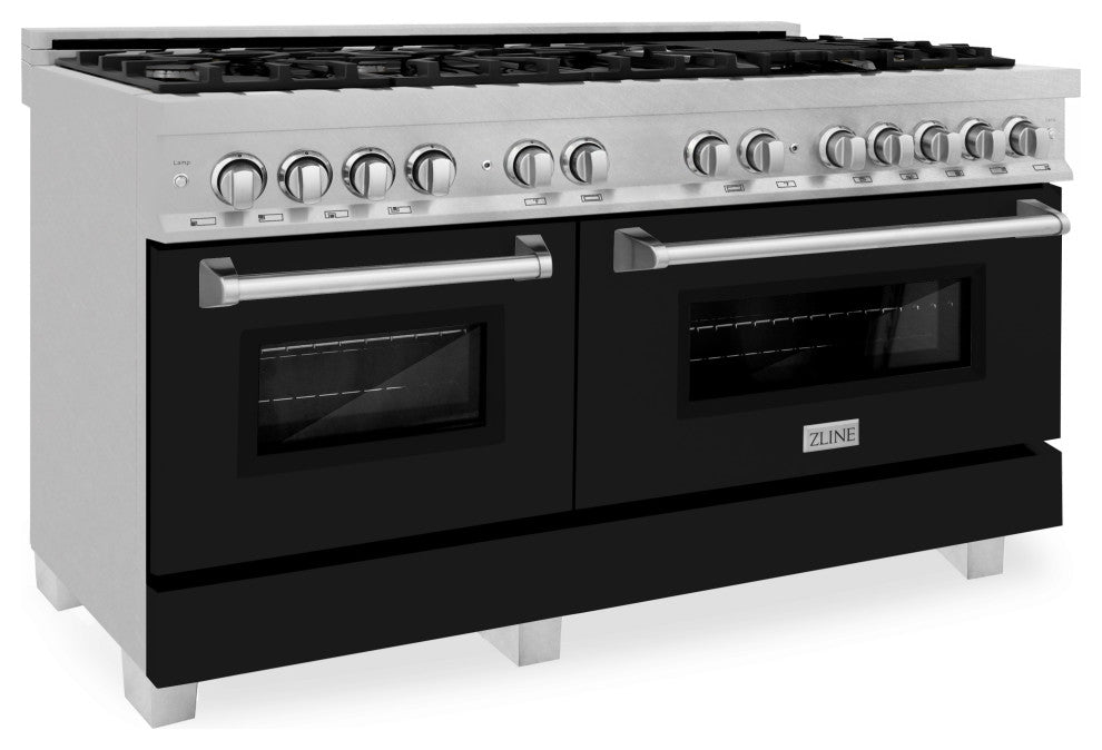 ZLINE 60" Dual Fuel Range, DuraSnow With Black Matte Door RAS-BLM-60