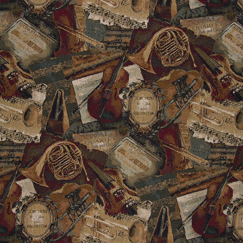 Orchestra Symphony Violins Trumpets Theme Tapestry Upholstery Fabric By The Yard