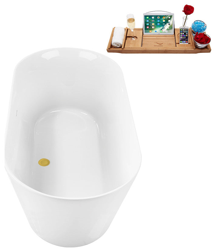 59" Streamline N3720BGL Soaking Freestanding Tub and Tray With Internal Drain