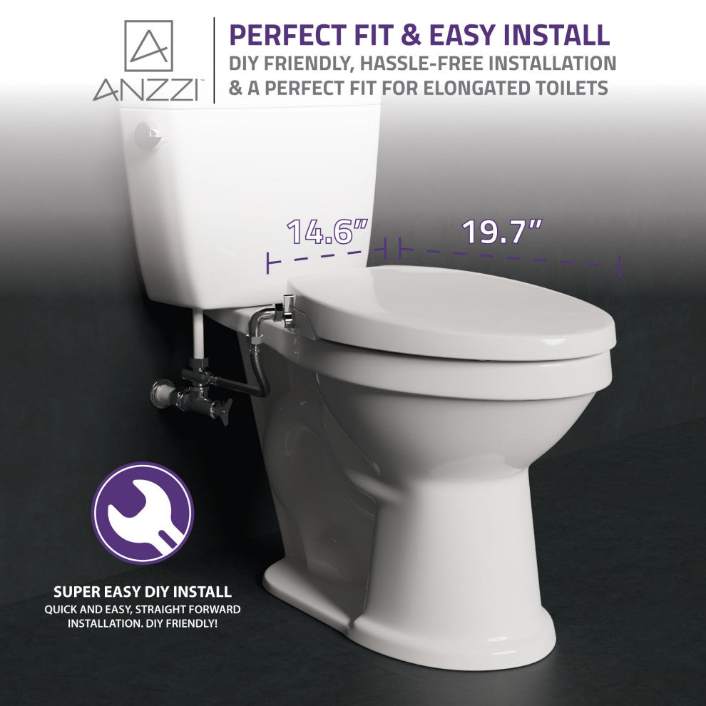 ANZZI White Manual Soft Close Bidet Seat With Dual Nozzle, Elongated Toilets