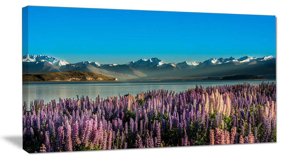 "Incredible Mountains Waters And Flowers" Landscape Art Print Canvas, 32"x16"