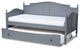 Mara Cottage Farmhouse Gray Wood Twin Size Daybed With Roll-Out Trundle Bed