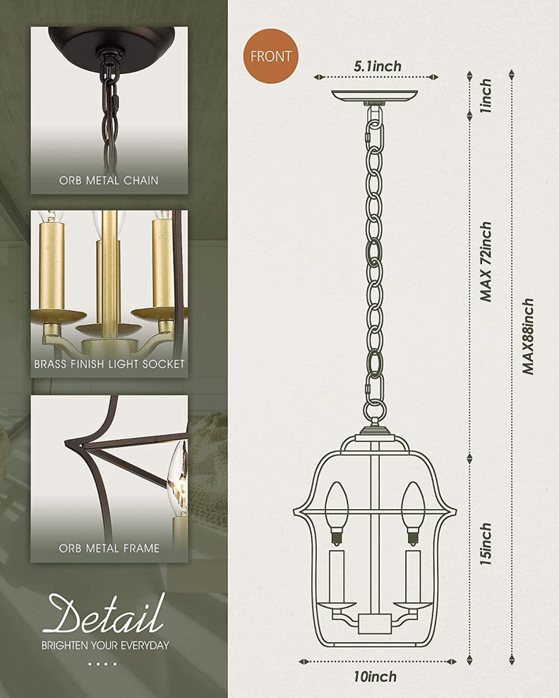 3 Light Lantern Pendant Light Fixture Farmhouse Cage Chandelier