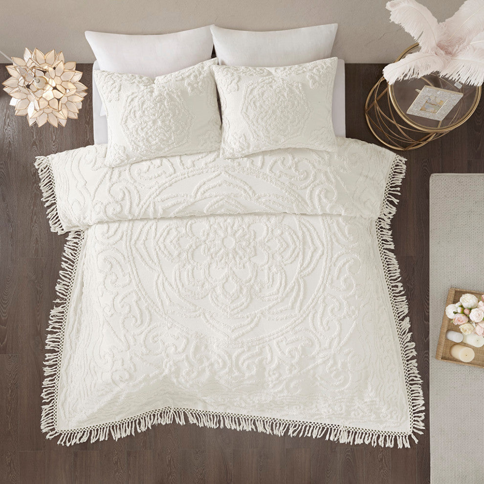 Madison Park Laetitia Tufted Cotton Chenille Medallion Fringe Coverlet Mini Set