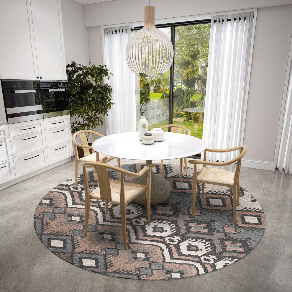 Indoor/Outdoor Sedona SN2 Bison Machine Washable 6' x 6' Round Rug
