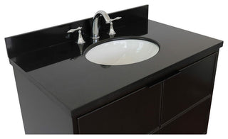 37" Single Vanity, Cappuccino Finish With Black Galaxy Top And Oval Sink