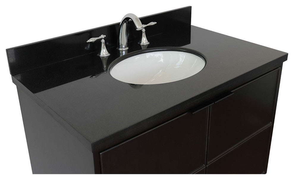 37" Single Vanity, Cappuccino Finish With Black Galaxy Top And Oval Sink