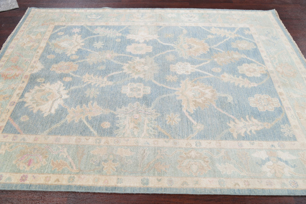Oushak Oriental Distressed Traditional Hand Made Turkish Area Rug, Blue, 5x7