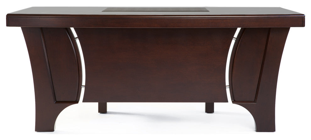 70"� Modern Quincy Dark Walnut Wood Desk Rolling Return Storage Keyboard Tray