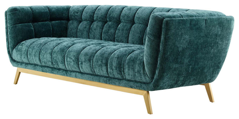 Sofa, Velvet, Teal Blue, Modern, Living Lounge Room Hotel Lobby Hospitality