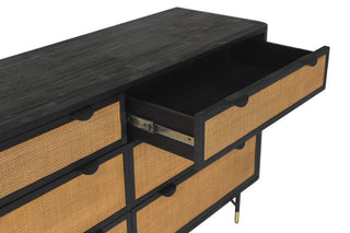 Saratoga 6 Drawer Dresser in Black Acacia with Rattan